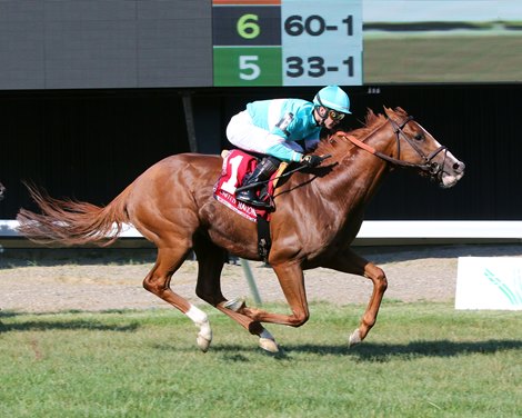 Adhamo with Flavien Prat with the 69th run of the United Nations (GI) holdings at Monmouth Park on July 23, 2022