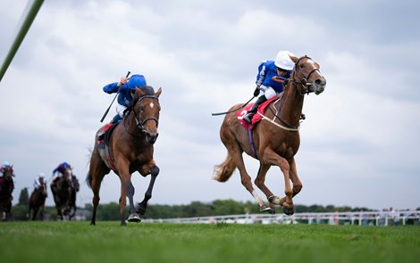 Dance In The Grass (Silvestre de Sousa,right) beats Fairy Cross (William buick) in the listed Star Stakes<br><br />
Sandown 21.7.22