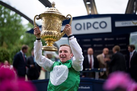 P.J. McDonald with the King George VI and Queen Elizabeth Stakes<br><br />
Ascot 23.7.22 Pic: Edward Whitaker