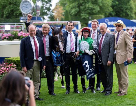 Pyledriver and connections after the King George VI and Queen Elizabeth Stakes<br><br />
Ascot 23.7.22 Pic: Edward Whitaker