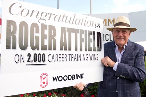Trainer Roger L. Attfield captures his 2,000 lifetime win after Lady Shakespeare in a dead heat captures the $175,000 Nassau Stakes at Woodbine Racetrack.