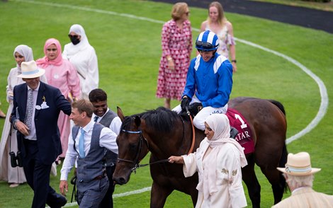 Sheikha Hissa with Baaeed (Jim Crowley) after Sussex shares Glorious Goodwood 27.7.22 Photo: Edward Whitaker