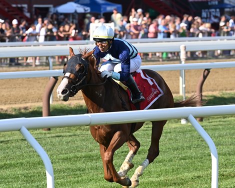 Poppy Flower wins the Galway Stakes at Saratoga