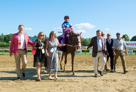 Chad C. Brown and winning connections join Jack Christopher with Jose L. Ortiz after winning the H. Allen Jerkens Memorial Stakes (G1) at Saratoga Race Course in Saratoga Springs, N.Y., on Aug. 27, 2022.