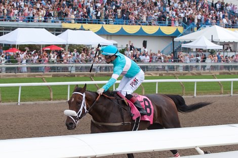 Jockey Rafael Hernandez guides Moira to victory in the 163rd running of the $1,000,000 Queen's Plate Stakes. Moira is owned by X-Men Racing, Madaket Stables LLC and SF Racing LLC and is trained by Kevin Attard.