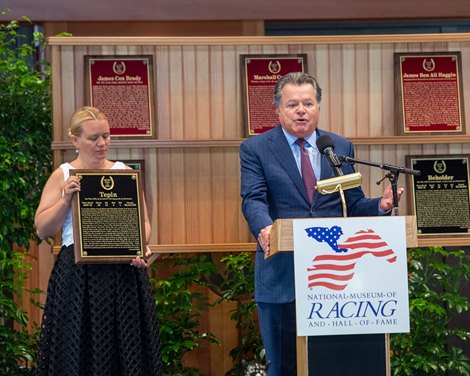 08-05-2022 2022 Hall of Fame induction ceremony</p></p>
<p><p>Robert Masterson accepts for Tepin at the Hall of Fame inductions held at the Fasig Tipton sales pavilion Friday Aug 5, 2022 in Saratoga Springs, N.Y. Photo by Rob Simmons