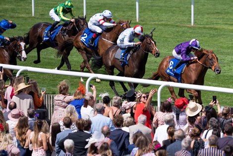 Persian Force (Rossa Ryan) powers away from the field to land the July Stakes<br>
Newmarket 7.7.22 Pic: Edward Whitaker