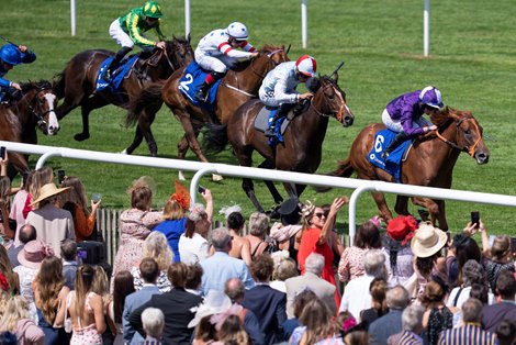 Persian Force (Rossa Ryan) powers away from the field to land the July Stakes<br>
Newmarket 7.7.22 Pic: Edward Whitaker