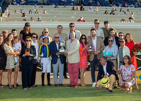 Blue Stripe and jockey Hector Berrios win the Grade I, $400,000 Clement L. Hirsch Stakes, Saturday, August 6, 2022 at Del Mar Thoroughbred Club, Del Mar CA.<br>
© BENOIT PHOTO