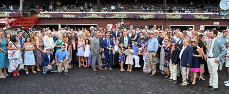 Nest ridden by Irad Ortiz Jr. pulled away from the field and never looked back on the way to the win in the 142nd running of The Alabama at the Saratoga Race Course Saturday Aug. 20, 2022 in Saratoga Springs N.Y. The Winners’s circle was quite crowded with many of the connections.   Photo Special to the Times Union by Skip Dickstein