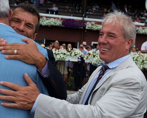 Trainer Wesley Ward after Chi Town Lady with Joel Rosario declared the winner in the Test Stakes (G1)<br><br />
Racing at Saratoga Race Course  in Saratoga Springs, N.Y., on Aug. 6, 2022.