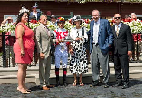 Seth Klarman, Chad C. Brown and winning connections in the winners circle after Technical Analysis with Jose L. Ortiz win the Ballston Spa (G2T) at Saratoga Race Course in Saratoga Springs, N.Y., on Aug. 27, 2022.