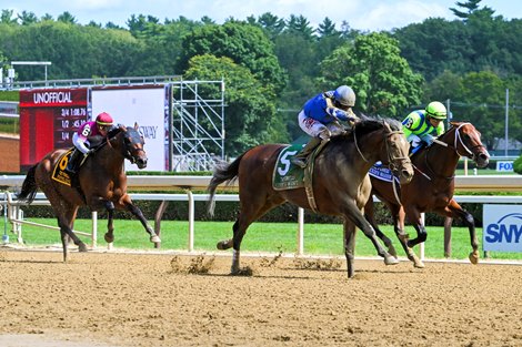 Cody's Wish joins Junior Alvarado to win the Bet (G1) at Saratoga Racecourse in Saratoga Springs, NY, on August 27, 2022.
