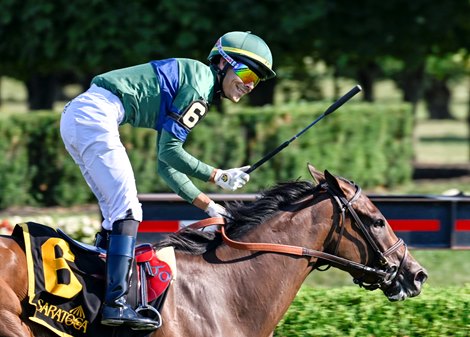 #6 Haughty ridden by jockey Jose Ortiz goes gate to wire for the win in the 39th running of the Lake Placid at the Saratoga Race Course Saturday Aug. 20, 2022 in Saratoga Springs N.Y.