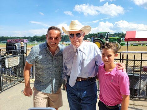 (L-R): Jonathan Fiore, D. Wayne Lukas, and Nicholas Fiore at Saratoga Race Course.