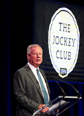 Stuart S. Janey III, Chairman, The Jockey Club speaks during the Seventieth Annual Round Table Conference on Matters Pertaining to Racing at the Saratoga City Center Sunday Aug. 14, 2022 in Saratoga Springs N.Y. Photo  Credit:  The Jockey Club