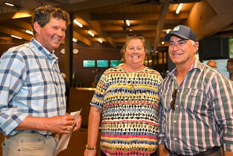 (LR): Rodney Nardiello, Kim Nardiello and Donato Lanni at the Keeneland September Yearling Sale on September 15, 2022, at Keeneland in Lexington, KY.