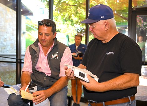 (LR): David Ingordo and Lee Searing at the Keeneland September Annual Sale on September 15, 2022, at Keeneland in Lexington, KY.