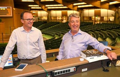 (LR): Keeneland representatives Cormac Brettanach and Tony Lacey at the Keeneland September Sale on September 15, 2022, at Keeneland in Lexington, KY.