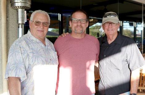 Legacy Ranch's Pete Parrella and Tom Tomazic and coach Terry Knight on Sale Day at the Fasig-Tipton California Fall Yearlings Sale 2022, Pomona, CA 9.27.