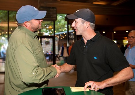 (L-R): Jacob West and Richard Knight at the Keeneland September Yearling Sale on Sept. 13, 2022, at Keeneland in Lexington, KY.