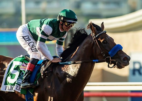 Superstar Flightline and jockey Flavien Prat win the Grade I, $1,000,000 Pacific Classic Saturday, September 3, 2022 at Del Mar Thoroughbred Club, Del Mar, CA.  <br>
Benoit Photo