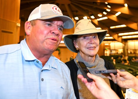 (L-R): Frank Taylor and Marie Jones at the Keeneland September Yearling Sale on Sept. 13, 2022, at Keeneland in Lexington, KY.