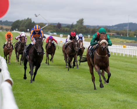 Tahiyra and Chris Hayes win the Moyglare Stud Stakes at The Curragh