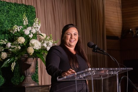 Angie and Sabrina Moore accept the Small Breeder of the Year Award at TOBA awards at Keeneland on, Saturday Sept. 10, 2022  in Lexington, Ky. Photo by Mark Mahan Mahan Multimedia