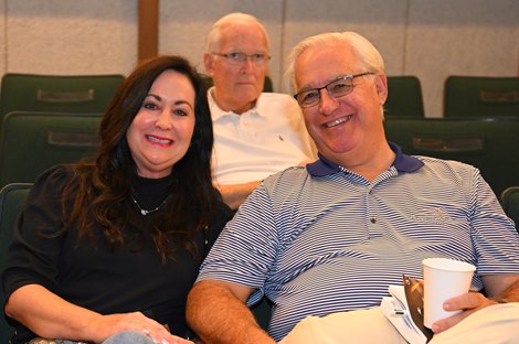 (LR): Dana and Jim Bernhard with Lynnhaven Racing.  Hip 1167 colt by Audible in Ridingwiththedevil in Lane's End.  Buyer scene Jim and Dana Bernhard at Keeneland September Sale on September 17, 2022.