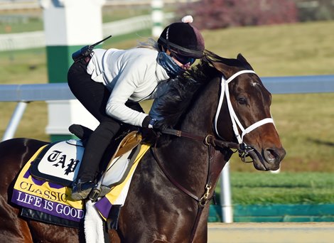 October 29, 2022: Life Is Good, Amelia Green up, works five furlongs  in 1:00.60 at Keeneland Saturday morning...<br>
Rick Samuels/The Blood-Horse