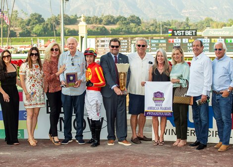 Cave Rock and jockey Juan Hernandez win the Grade I, $300,000 American Pharoah Stakes, Saturday, October 8, 2022 at Santa Anita Park, Arcadia CA.<br><br />
&#169; BENOIT PHOTO