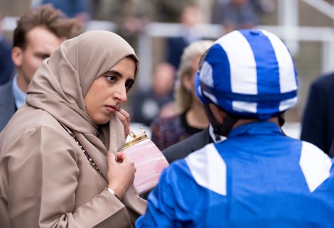 Sheikha Hissa listens to Jim Crowley after Baaeed&#39;s defeat in the Champion Stakes<br><br />
Ascot 15.10.22 Pic: Edward Whitaker