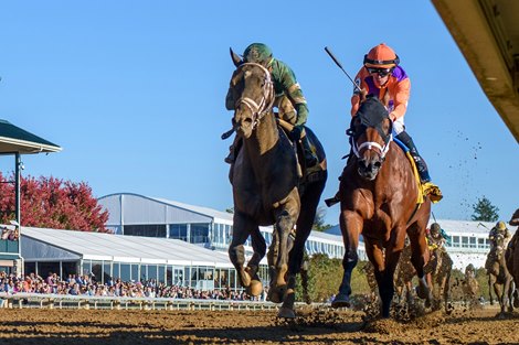 Forte with Irad Ortiz, Jr. wins Claiborne Breeders&#39; Futurity (G1) at Keeneland, Lexington, Kentucky on October 8, 2022