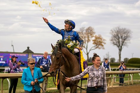 November 5, 2022: Cody's Wish (Curlin) wins the Breeders Cup Dirt Mile at Keeneland ahead of Cyberknife (Gun Runner) for trainer William Mott, jockey Junior Alvarado and owner Godolphin.