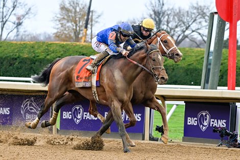 Cody's Wish with Junior Alvarado wins the Dirt Mile (G1) at Keeneland in Lexington, KY on November 5, 2022.