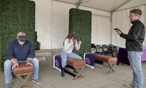 Virtual reality Jockeycam shot with Ashley Fisher and Joe Perez at Keeneland on November 2, 2022.