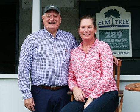 Jody and Michelle Huckabay at the Elm Tree Farm consignment at the Keeneland 2022 November Breeding Stock sale on November 6, 2022.