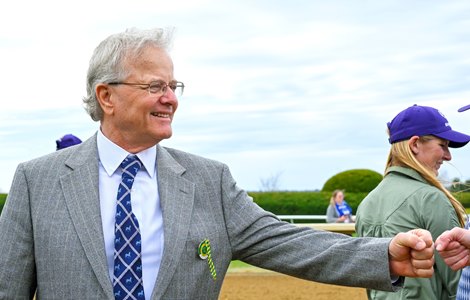 Bill Mott in the winner's circle after Elite Power alongside Irad Ortiz Jr win the Sprint (G1) contest at Keeneland in Lexington, KY on November 5, 2022.