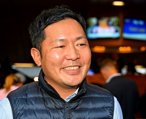 Shingo Hashimoto for Katsumi Yoshida, buyer of Hip 192 Kalypso consigned by Gainesway Agent II to The November Sale at Fasig-Tipton in Lexington, KY on November 6, 2022.