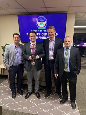 Drew Coatney, business manager for the In The Money website, personified his workplace on Nov. 5 when he won the 2022 Breeders’ Cup Betting Challenge<br>
Celebrating a big payday at Keeneland