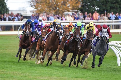 Caravel with Tyler Gaffalione wins the Turf Sprint (G1T) at Keeneland in Lexington, KY on November 5, 2022.