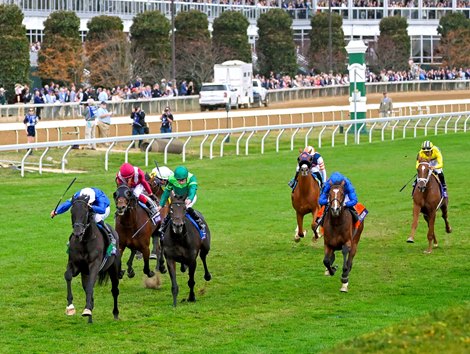 Rebel’s Romance with James Doyle wins the Turf (G1T) at Keeneland in Lexington, KY on November 5, 2022.