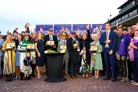 Winning connections in the winner’s circle after Flightline with Flavien Prat win the Breeders’ Cup Classic (G1) at Keeneland in Lexington, KY on November 5, 2022.