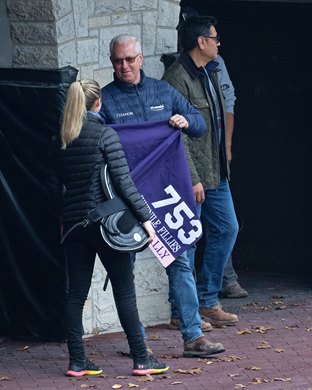 (L-R): Amelia Green with Todd Pletcher Training and Schooling at Keeneland on Nov. 2, 2022.