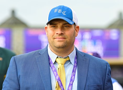 Brad H. Cox in the winner’s circle after Caravel with Tyler Gaffalione win the Turf Sprint (G1T) at Keeneland in Lexington, KY on November 5, 2022.