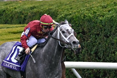 Caravel with Tyler Gaffalione wins the Turf Sprint (G1T) at Keeneland in Lexington, KY on November 5, 2022.