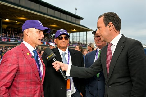 (L-R): Terry Finley, Kosta Hronis, Bill Farish and Nick Luck in the winner’s circle after Flightline with Flavien Prat win the Breeders’ Cup Classic (G1) at Keeneland in Lexington, KY on November 5, 2022.