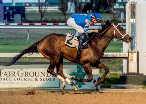 12/26/2022 - Jace&#39;s Road with Florent Geroux aboard wins the $100,000 Gun Runner Stakes at Fair Grounds.  Hodges Photography / Lou Hodges, Jr.