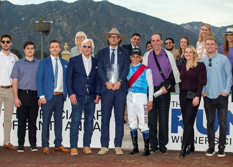 Taiba and jockey Mike Smith win a Class I Malibu Stock on Monday, December 26, 2022 on opening day at Santa Anita Park, Arcadia, CA.  Photo Benoit